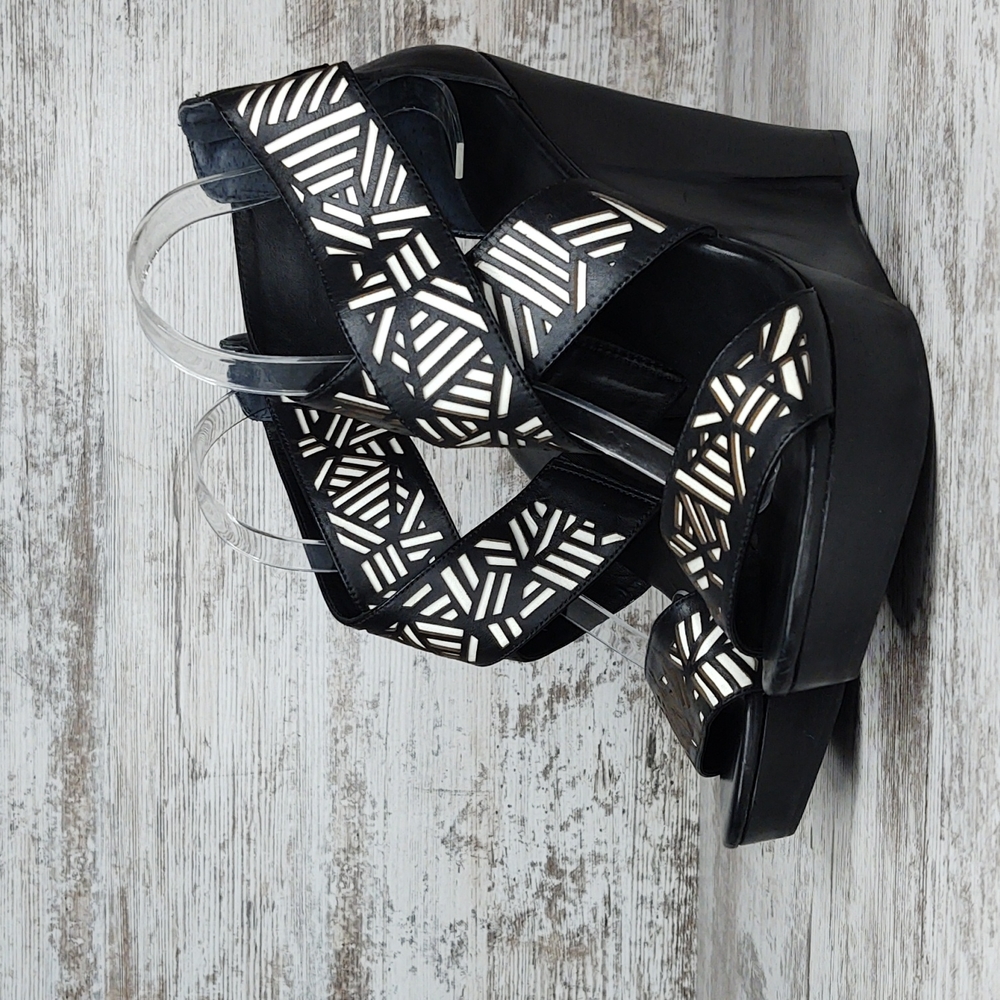 Diane Von Furstenberg Black Cutout Leather Wedge Sandals